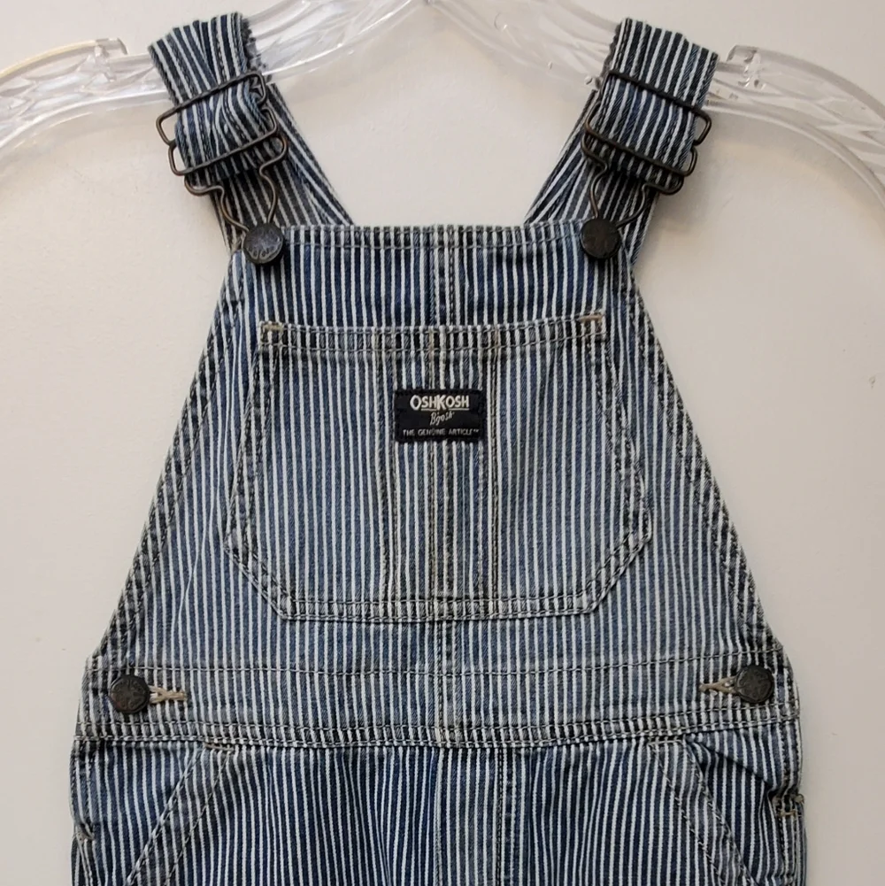 OshKosh B'gosh Railroad Stripes Navy White 100% Cotton Overalls Size 4T